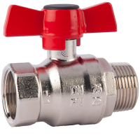 Robinet de inchidere cu bila Herz, alama nichelata, filet interior- exterior, DN 20 (3/4), PN 25, maner fluture