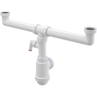 Sifon Alcadrain A448P-DN50/40, pentru chiuveta cu 2 cuve, racord masina de spalat, plastic