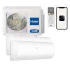 Aparat aer conditionat multisplit, Haier Pearl, 1 x UE 18800 BTU, 2 x UI 12000 BTU, A+++/A++, R32, inverter, Wi-Fi, filtru aer, sterilizare UV, functie incalzire, dezumidificare, mod turbo, mod eco, alb