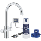 Baterie bucatarie cu filtru, Grohe Blue Pure BauCurve 30581000, dubla comanda, pipa inalta, tip C, filtrare apa, cartus ceramic, pivotanta, finisaj cromat