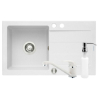 Chiuveta bucatarie Pyramis Cristal cu baterie si dozator pentru detergent lichid, finisaj pyragranite snow, cuva pe stanga, 76 x 44 cm