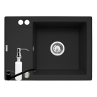 Chiuveta bucatarie Pyramis Cristal Mini cu baterie si dozator pentru detergent lichid, finisaj pyragranite black, cuva pe dreapta, 62 x 46 cm