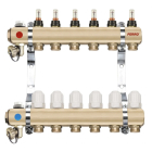 Distribuitor incalzire pardoseala, cu debitmetre, Ferro RZP06S, alama, filet interior, 6 cai, 1"