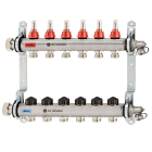 Distribuitor incalzire pardoseala, cu debitmetre, Heimeier Dynalux, otel, filet interior, 6 cai, 1"