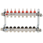 Distribuitor incalzire pardoseala, cu debitmetre, Heimeier Dynalux, otel, filet interior, 8 cai, 1"