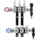 Distribuitor incalzire pardoseala, cu debitmetre, Rbm 2029.06.20, alama, filet interior, 3 cai, 1"