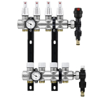 Distribuitor incalzire pardoseala, cu debitmetre, Rbm 2030.06.10, alama, filet interior, 4 cai, 1"