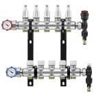 Distribuitor incalzire pardoseala, cu debitmetre, Rbm 2031.06.20, alama, filet interior, 5 cai, 1"