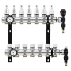 Distribuitor incalzire pardoseala, cu debitmetre, Rbm 2033.06.10, alama, filet interior, 7 cai, 1"
