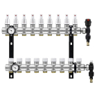 Distribuitor incalzire pardoseala, cu debitmetre, Rbm 2035.06.10, alama, filet interior, 9 cai, 1"