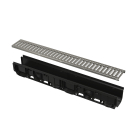 Rigola plastic Alcadrain AVZ102-R102, exterioara, pentru scurgere apa pluviala, cu gratar otel zincat si barete, A15, 1000 x 139 x 145 mm
