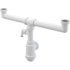 Sifon Alcadrain A448P-DN50/40, pentru chiuveta cu 2 cuve, racord masina de spalat, plastic
