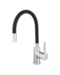 Baterie bucatarie, pipa flexibila, Ferro Zumba BZA4B, stativa, monocomanda, finisaj negru/crom