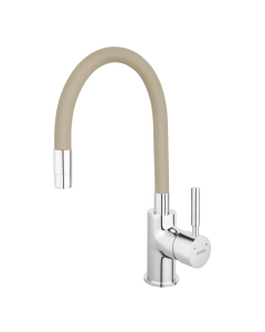 Baterie bucatarie, pipa flexibila, Ferro Zumba BZA4P, stativa, monocomanda, finisaj bej/crom