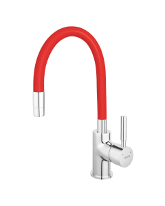 Baterie bucatarie, pipa flexibila, Ferro Zumba BZA4R, stativa, monocomanda, finisaj negru/crom