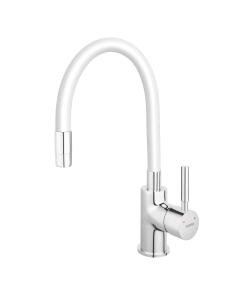 Baterie bucatarie, pipa flexibila, Ferro Zumba BZA4W, stativa, monocomanda, finisaj alb/crom 