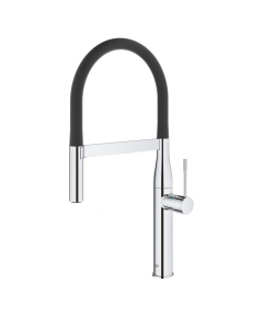 Baterie bucatarie, pipa inalta, flexibila, Grohe Essence 30294000, stativa, monocomanda, finisaj negru/crom