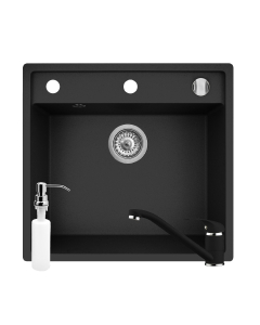 Chiuveta bucatarie Pyramis Cristal cu baterie si dozator pentru detergent lichid, finisaj pyragranit black, 53 x 50 cm