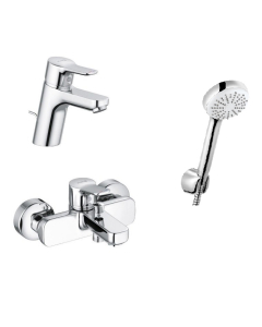 Set baterii Kludi Pure & Easy 376900565, cu baterie lavoar, baterie cada si set de dus cu porter crom