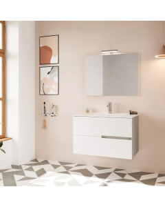 Set mobilier suspendat, lavoar si oglinda Savini Due Eva alb, 80 cm EVA80/F00/RF