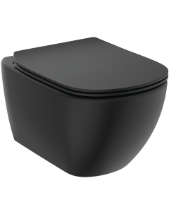Vas WC cu functie de bideu Ideal Standard Tesi T5588V3, negru mat, evacuare orizontala, montaj suspendat