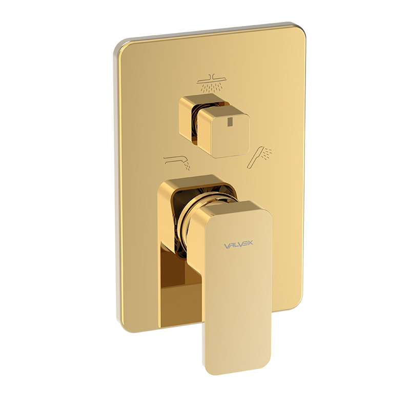 Baterie baie incastrata, pentru cada/dus, Valvex Loft Gold 2455560, 3 functii + corp incastrat, monocomanda, finisaj auriu lucios