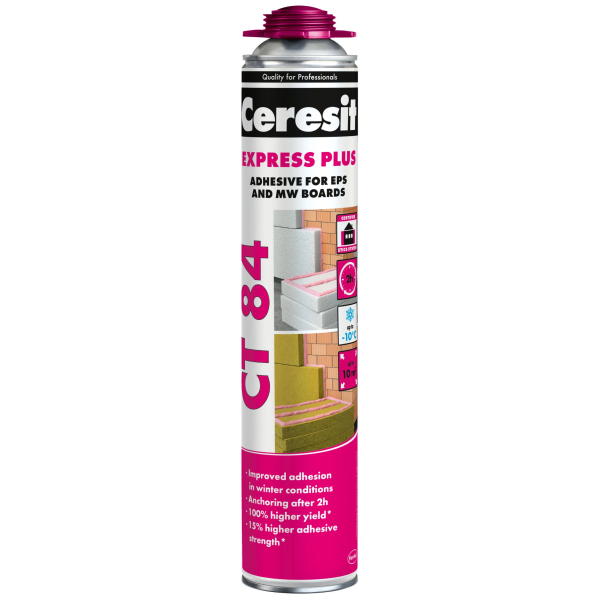 Adeziv poliuretanic Ceresit CT 84 Express Plus, aplicare cu pistol, exterior, 850 ml
