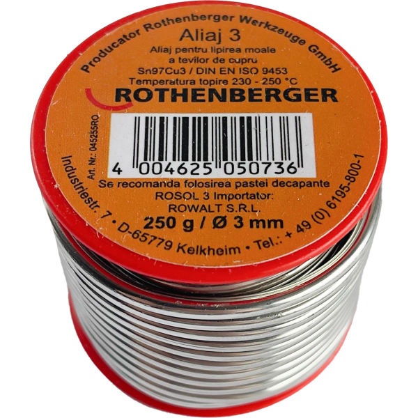 Aliaj pentru lipire cupru, Rothenberger, 3 mm, 250 g
