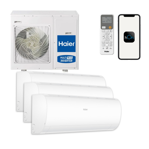 Aparat aer conditionat multisplit, Haier Pearl, 1 x UE 29000 BTU, 1 x UI 9000 BTU, 2 x UI 12000 BTU, A++/A+, R32, inverter, Wi-Fi, filtru aer, sterilizare UV, functie incalzire, dezumidificare, mod turbo, mod eco, alb