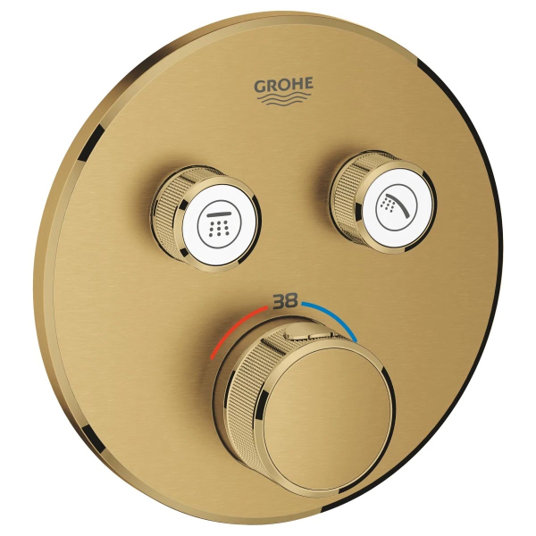 Baterie baie pentru dus, Grohe Grohtherm SmartControl 29119GN0, cu termostat, montaj pe perete, auriu, pentru instalare incastrata cu doua iesiri