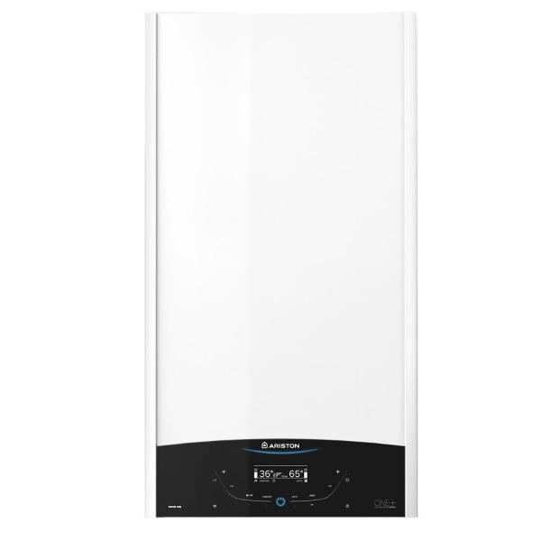 Centrala termica pe gaz in condensare, Ariston Genus One+ 35, murala, afisaj LCD, touchscreen, IPX5D, protectie inghet, schimbator caldura inox + kit evacuare
