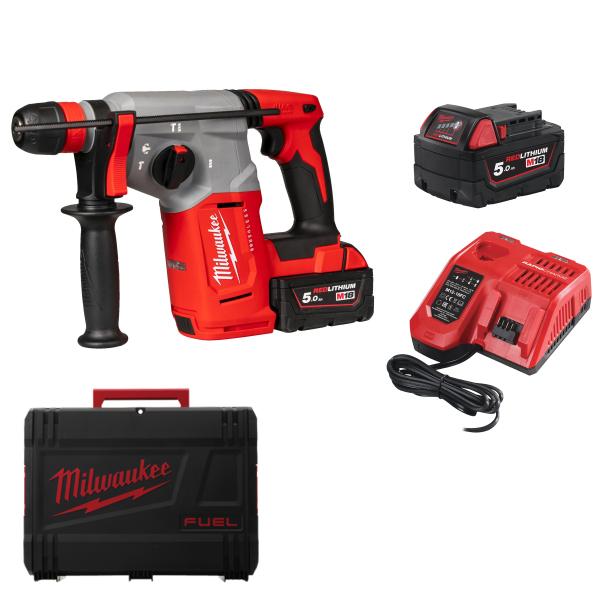 Ciocan rotopercutor, cu 4 functii, motor fara perii, Milwaukee M18 BLHX-502X, 4933478892, cu 2 acumulatori, 18 V, 5 AH