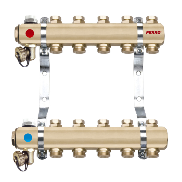 Distribuitor echipat Ferro, alama, filet interior, 5 cai, 1"
