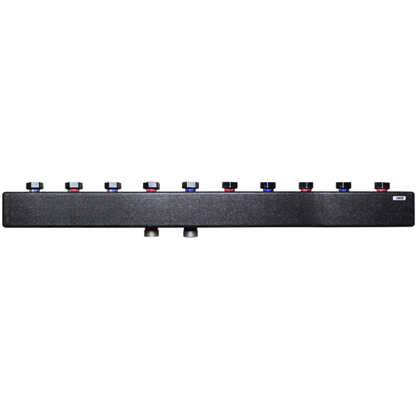 Distribuitor Herz Pumpfix pentru cinci circuite de incalzire, debit maxim 3 m3/h, 1 1/4" - 1 1/2", cu izolatie si consola fixare pe perete