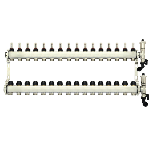 Distribuitor incalzire pardoseala, cu debitmetre, Assens 108716, inox, filet interior, 16 cai, 1"