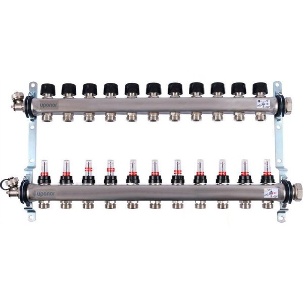 Distribuitor incalzire pardoseala, cu debitmetre, Uponor Smart S 1086547, inox, filet interior, 11 cai, 1"
