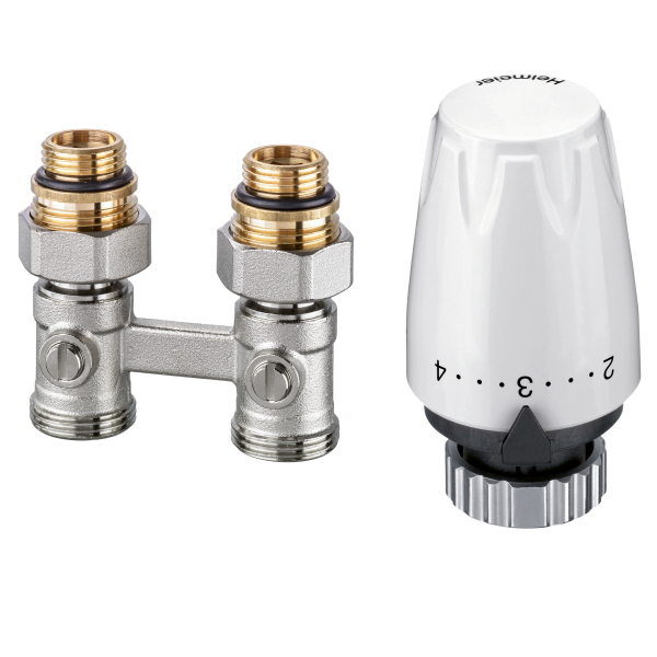 Kit robinet calorifer termostatat Vekotrim + cap termostat DX Heimeier, de colt, pentru radiatoare cu ventil inglobat