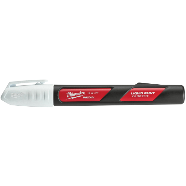 Marker cu vopsea permanenta, Milwaukee Inkzall 48223711, varf acrilic, pentru conditii extreme, alb, rezistent la apa si UV, corp metalic
