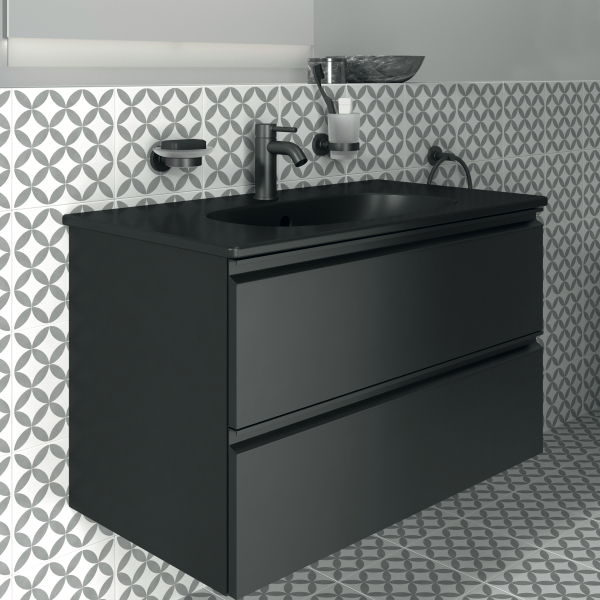 Masca baie + lavoar Ideal Standard Tesi, cu sertare, negru mat, montaj suspendat, 82.5 x 45 x 51.2 cm 