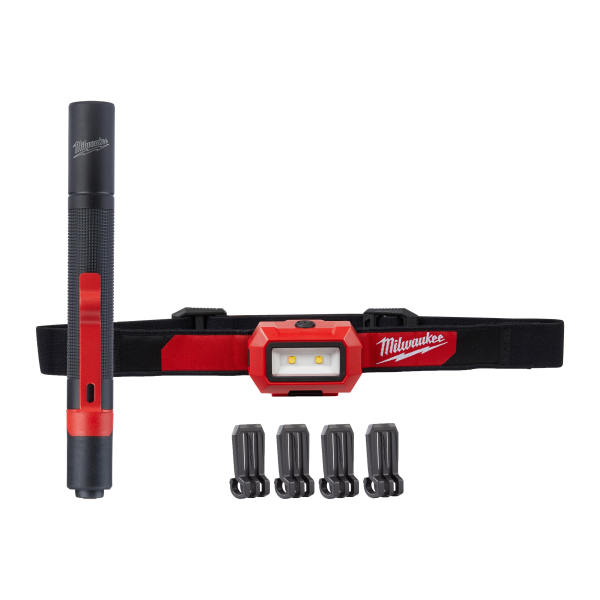 Set lanterne LED Milwaukee 4933492103, cu acumulator, negru + rosu