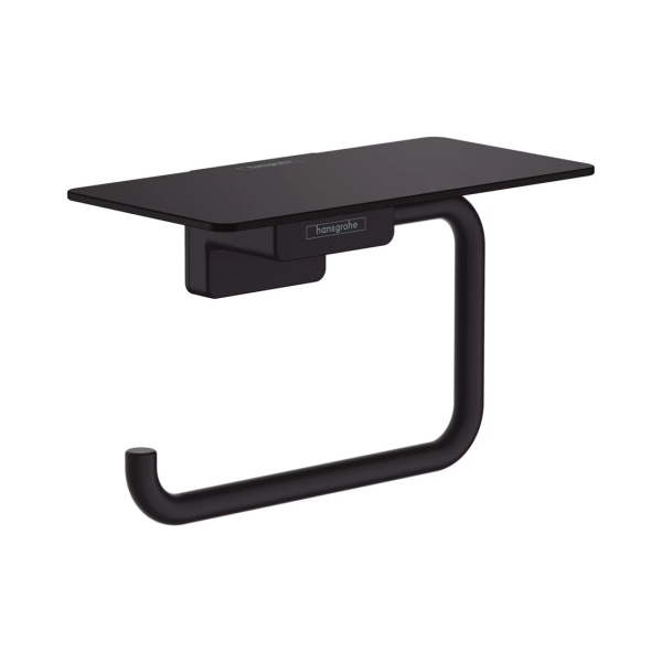 Suport pentru hartie igienica cu etajera, Hansgrohe AddStoris 41772670, finisaj negru mat