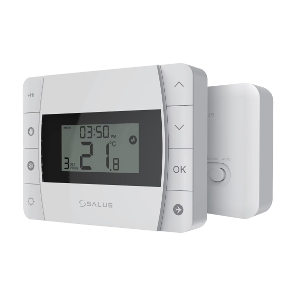 Termostat de ambient pentru centrala, wireless, Salus DT500RF, programabil, protectie la inghet, afisaj digital, IP30, alb